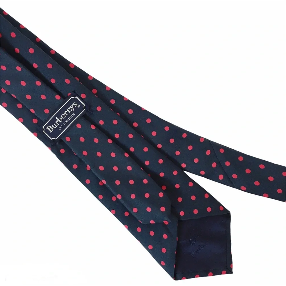 Vintage Burberry Silk Navy Red Polka Dot Tie